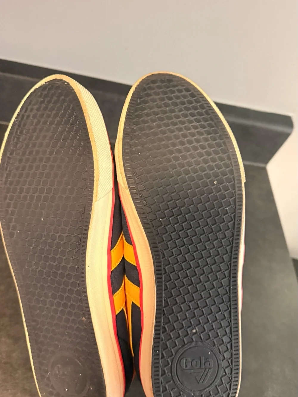 Gola Navy Canvas Sneakers with Yellow Stripes